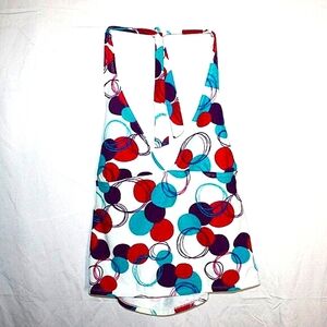 Faded Glory Halter Tankini Swim Top – Colorful Retro Print, Size L (12/14)